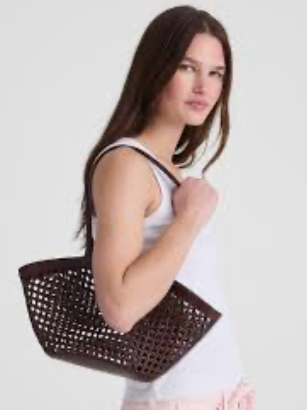 NEW Madewell Cherry Wood Caning Tote Woven Leather Tote Bag in Dark Brown - Picture 2 of 8